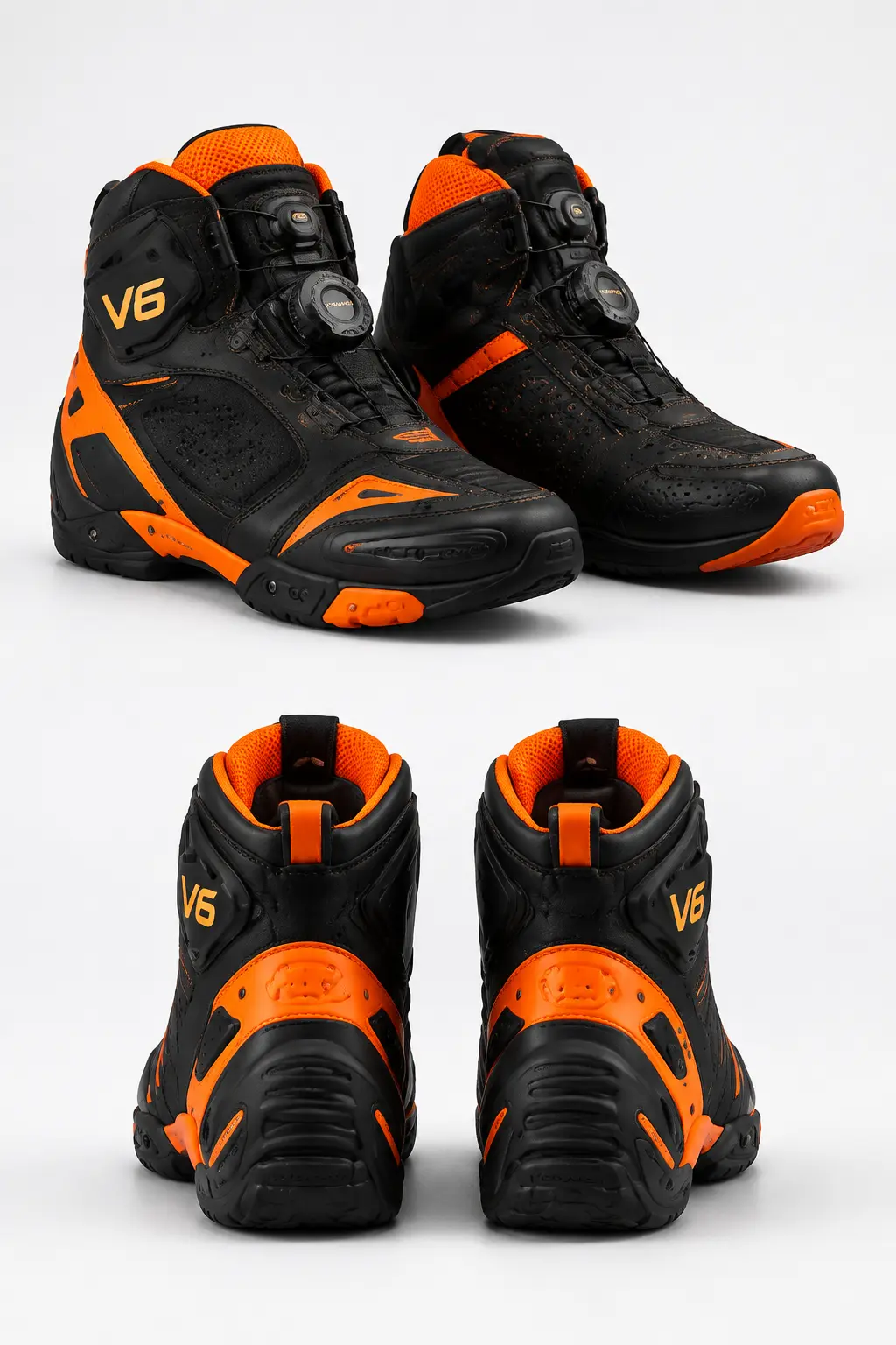V6 Velocity 05 premium studio front and rear views in Burnt Orange / Black