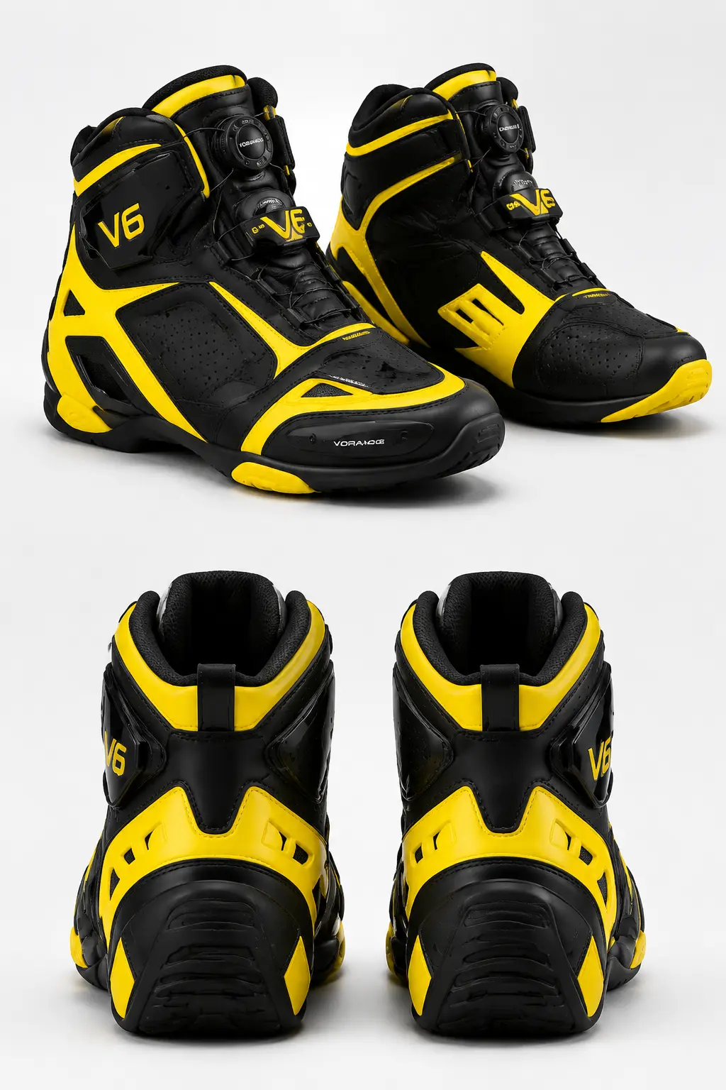 V6 Velocity 08 premium studio front and rear views in Race Yellow / Black