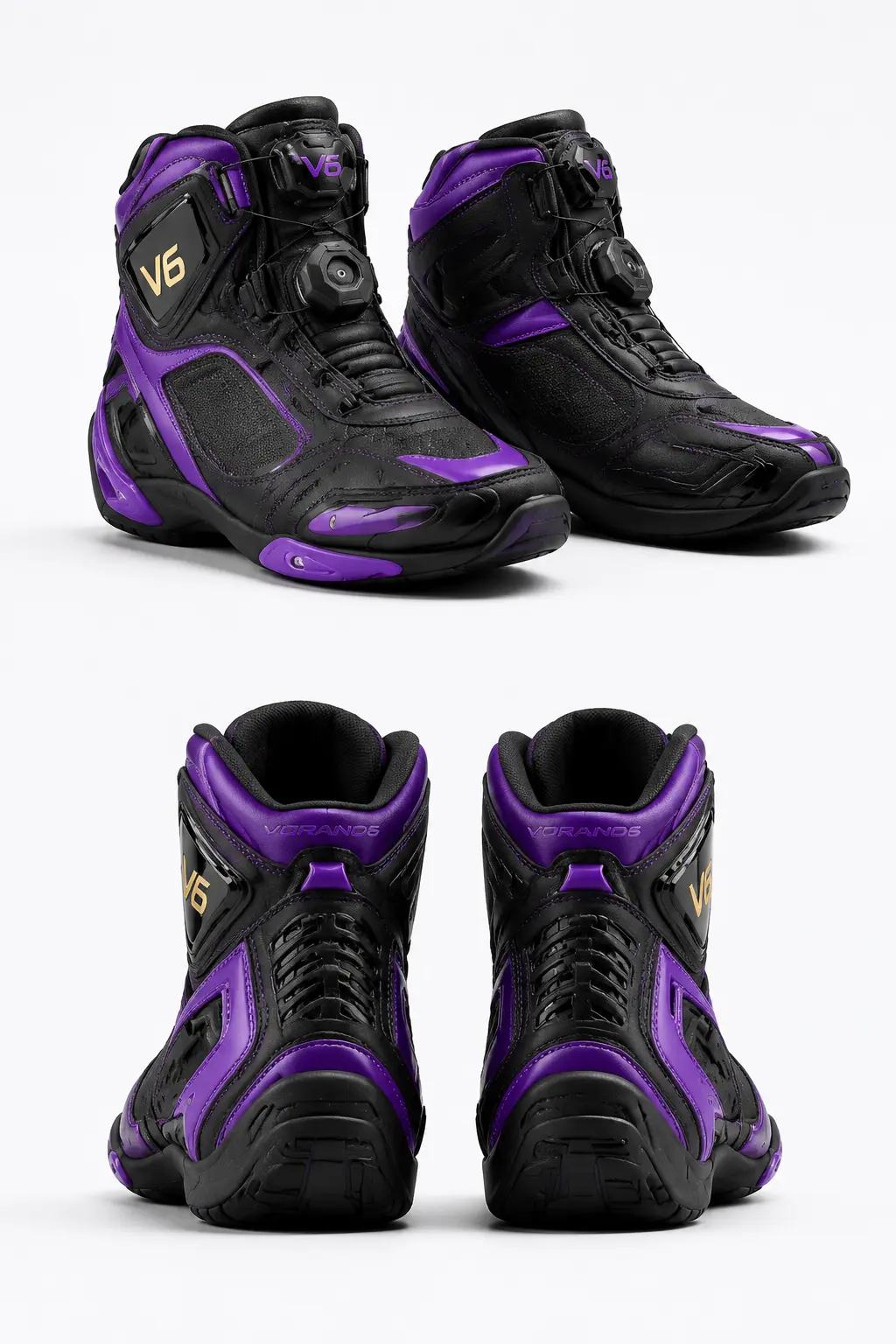 V6 Velocity 09 premium studio front and rear views in Royal Purple / Black