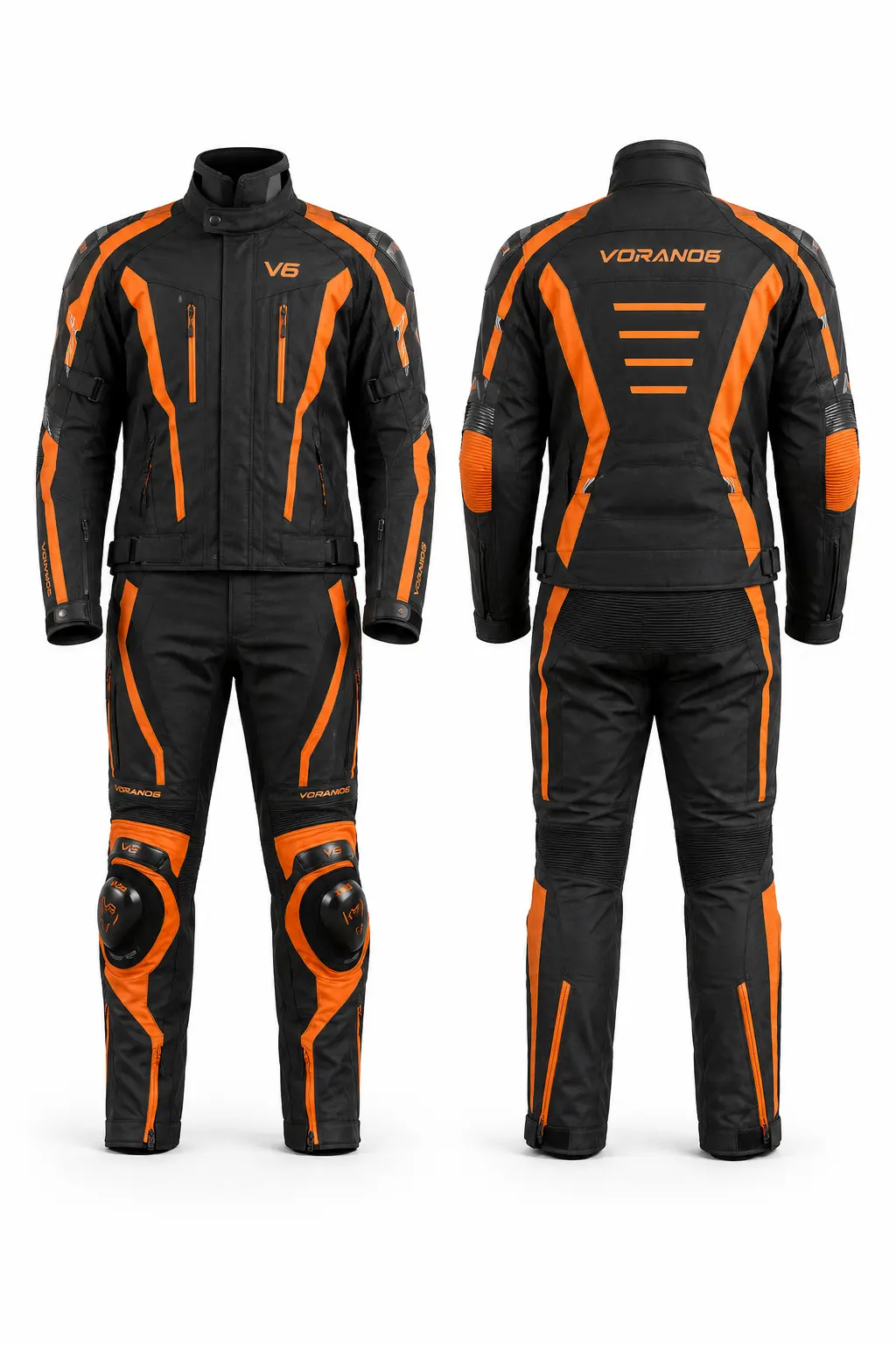 V6 Tour 05 premium studio front and rear views in Burnt Orange / Black