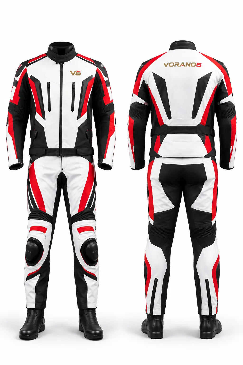 V6 Tour 06 premium studio front and rear views in Pearl White / Red