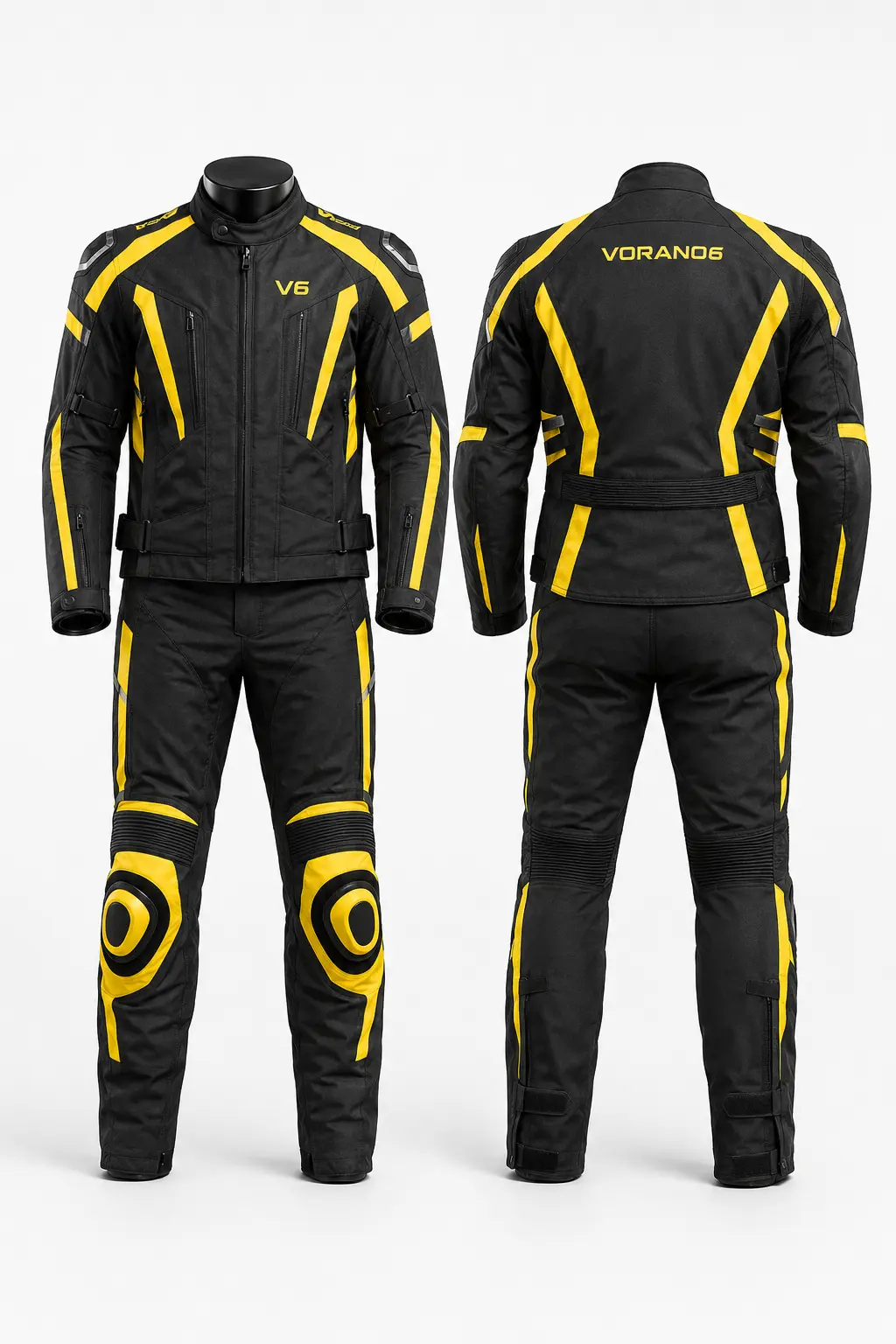 V6 Tour 08 premium studio front and rear views in Race Yellow / Black