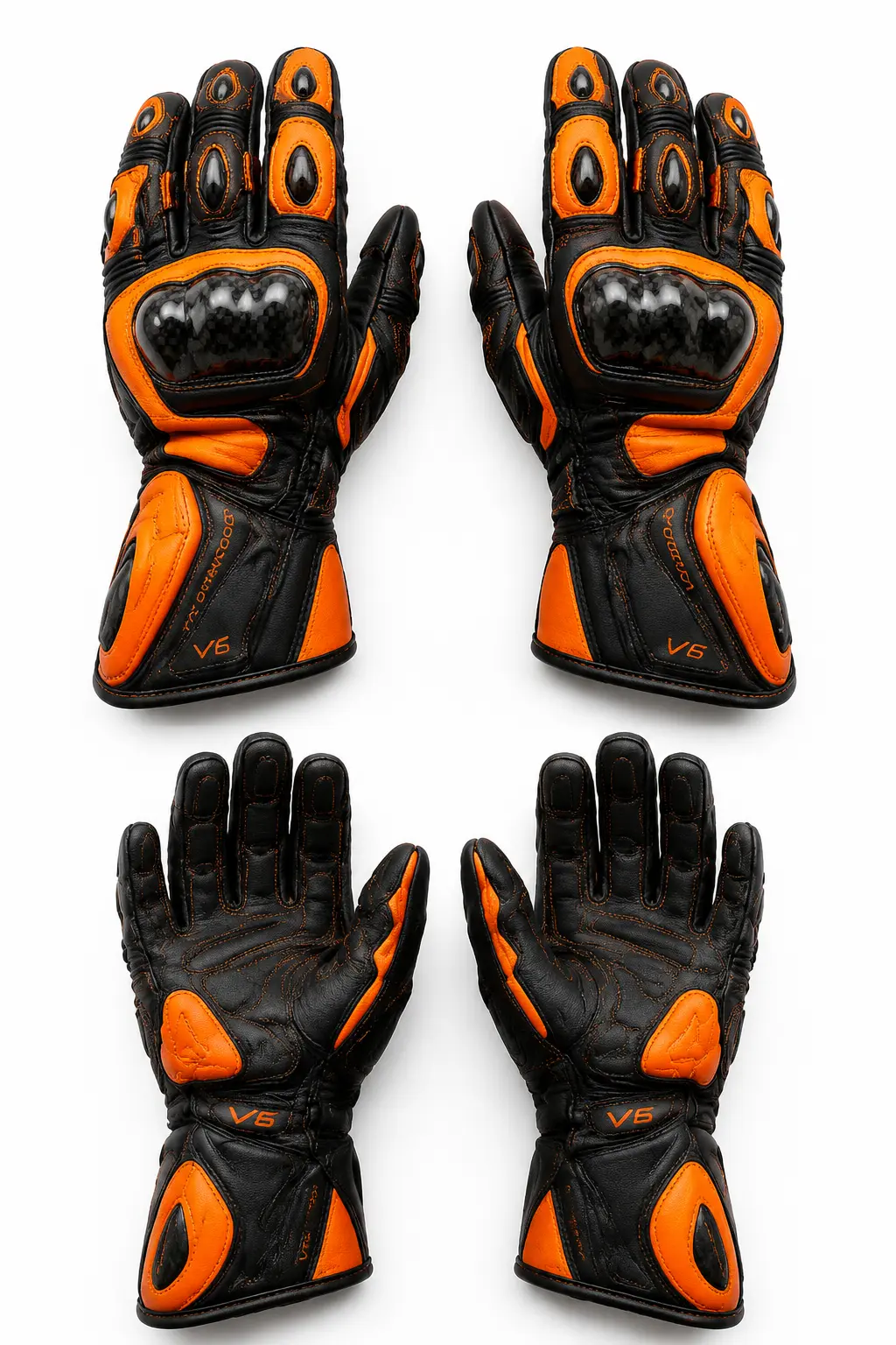 V6 Grip 05 premium studio front and rear views in Burnt Orange / Black