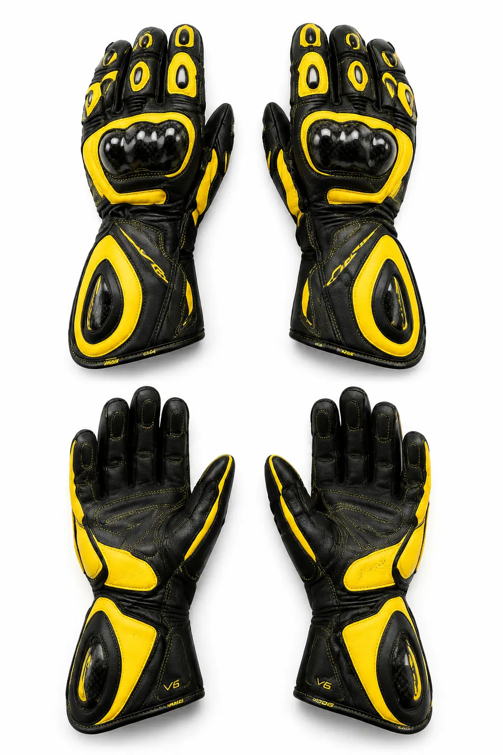 V6 Grip 08 premium studio front and rear views in Race Yellow / Black