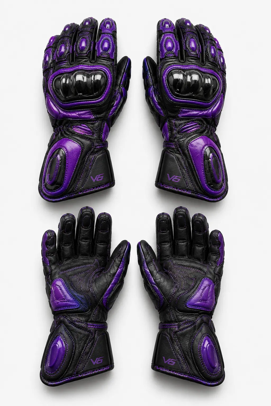 V6 Grip 09 premium studio front and rear views in Royal Purple / Black