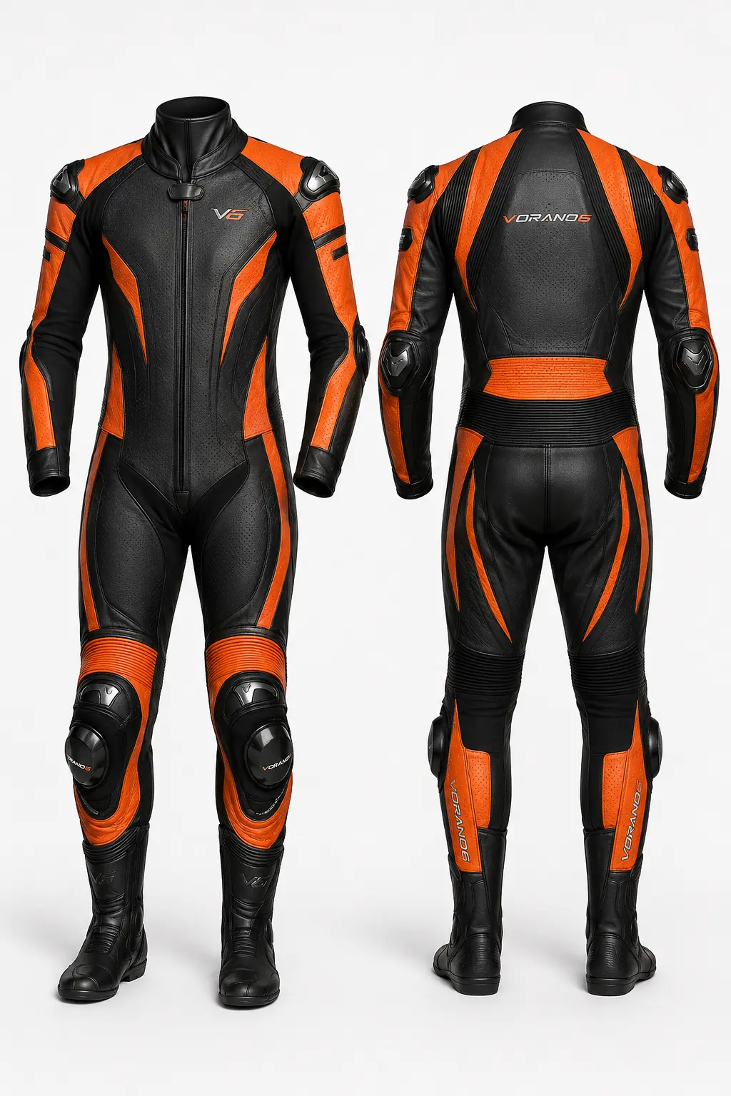 V6 Apex 05 premium studio front and rear views in Burnt Orange / Black