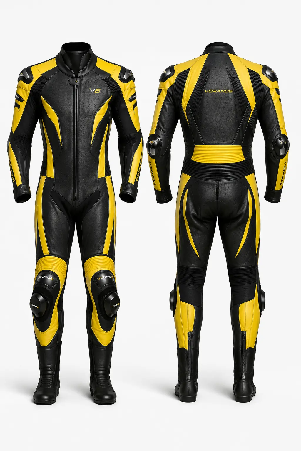 V6 Apex 08 premium studio front and rear views in Race Yellow / Black