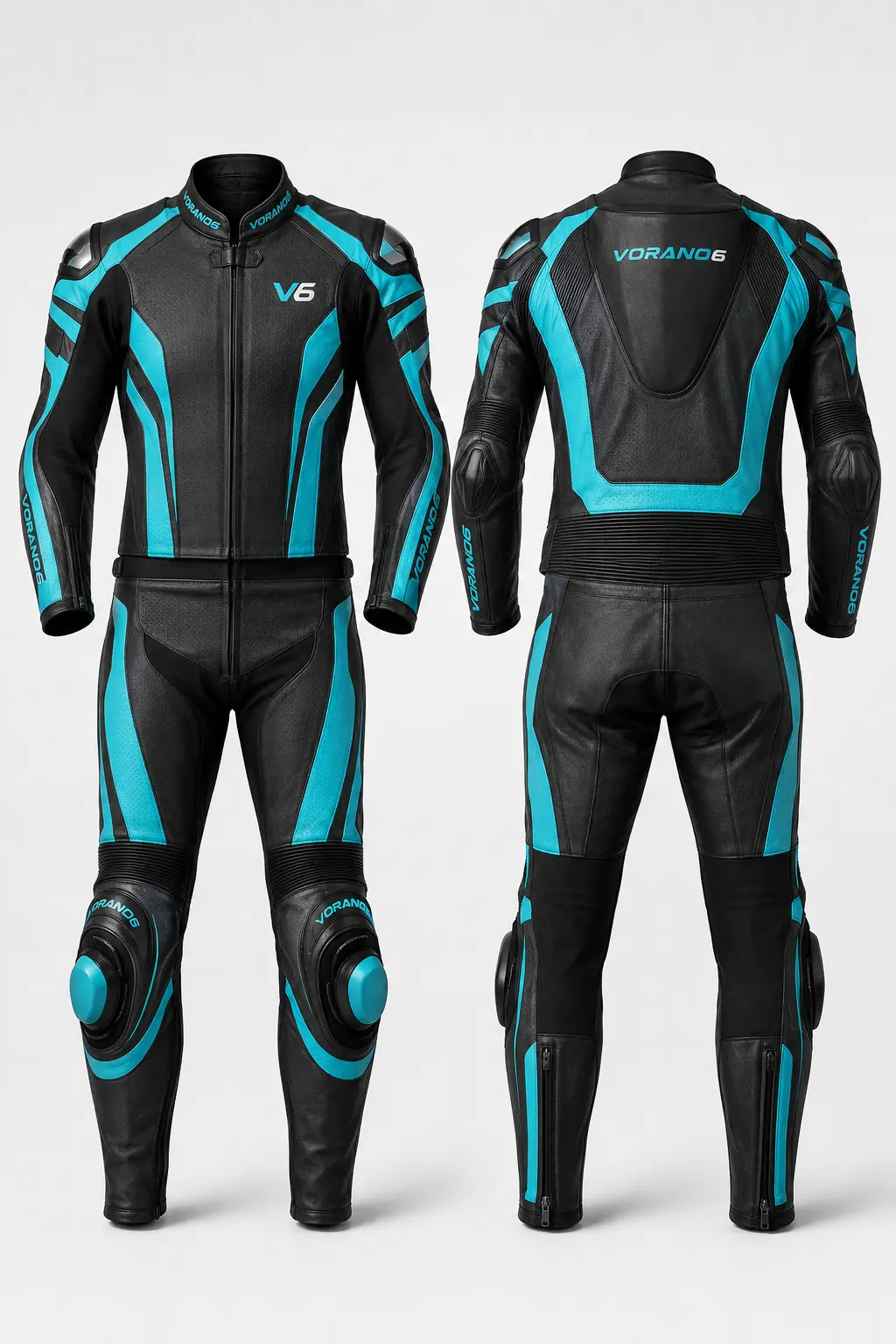 V6 Vector 10 premium studio front and rear views in Cyan / Black