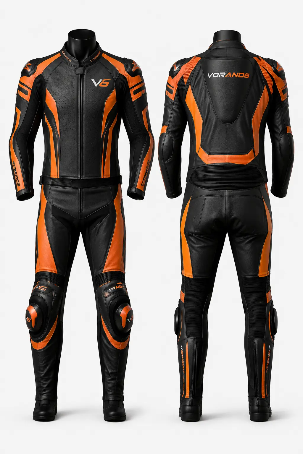 V6 Vector 05 premium studio front and rear views in Burnt Orange / Black