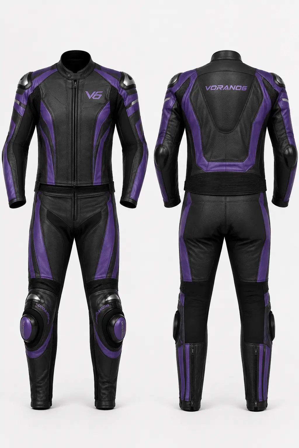 V6 Vector 09 premium studio front and rear views in Royal Purple / Black